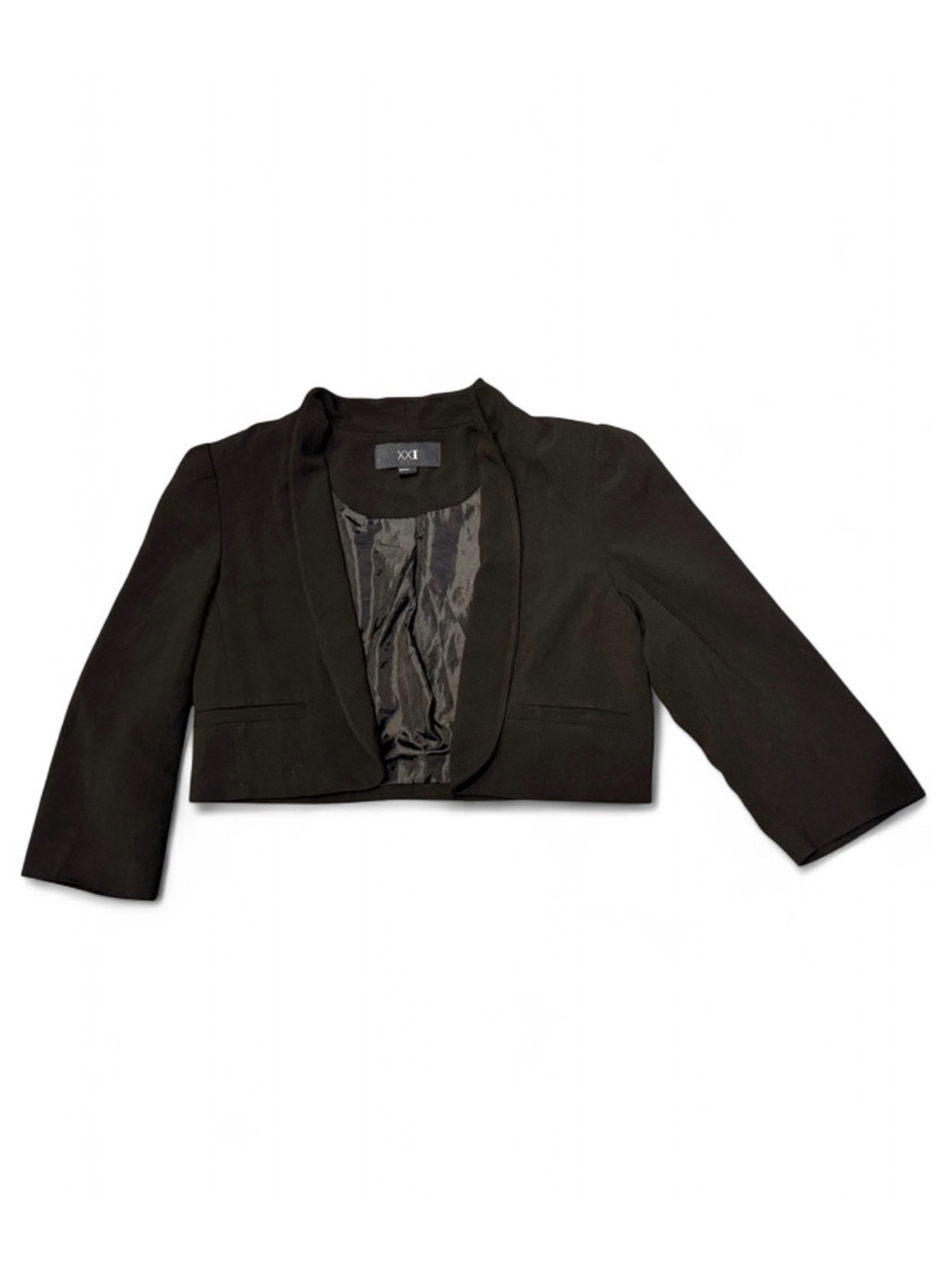 Forever 21 Classic Black Cropped Blazer Jacket 3/4 Sleeve